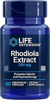 Life Extension Rhodiola Extract, Rhodiola rosea Supplement, standardized Extract, Promotes Physical and Mental Performance, Gluten-Free, Non-GMO, Vegetarian, 250 mg, 60 Capsules