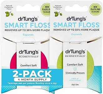 DrTung's Smart Floss - Natural, PTFE & PFAS Free Floss, Gentle on Gums, Expands & Stretches, BPA Free Floss - Natural Dental Floss Cardamom Flavor (Pack of 2)