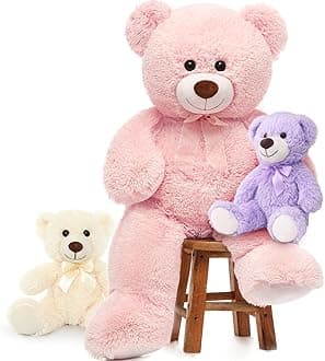 MorisMosGiant Teddy Bears, 36inch Large Mommy Bear with 2 Babies Stuffed Animals for Baby Shower, Big Bear Plush for Kids, Pink