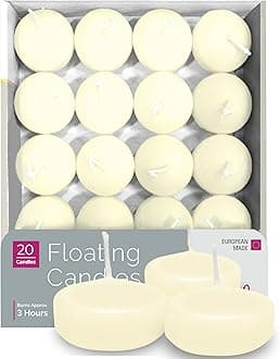 Premium Ivory Floating Candles 1.75 Inch - 3 Hour - 20 Pack - European Made