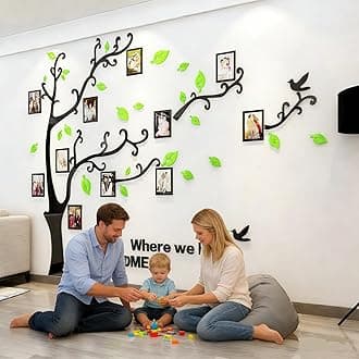 3D Tree Wall Stickers - DIY Photo Frame Tree Wall Decal Family Photo Frame Sticker Murals Wall Decor Living Room Bedroom TV Background Home Decorations (L:91 * 69in,Pale Green Right)