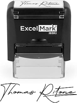 ExcelMark Custom Signature Stamp, Self-Inking Personalized Name Stamp – Upload Your Own Signature Image or Choose Script Font – Refillable Ink for Documents, Checks & Business Use - Small