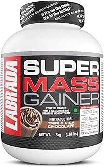 Super Mass Gainer 3kg | High-Calorie Protein Powder for Muscle Growth & Recovery |1234 Calories | 40g Protein | 265g Carbs | 3g Creatine | 500mg Glutamine, 3000gm (3 Kg, Triple Rich Chocolate)