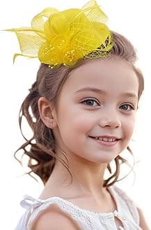 2026 Mini Fascinators Hat - Elegant Small Yellow Kentucky Attire Headwear Accessories 1920s 50s High Tea Party Church Tiny Veil Derby Hat with Hair Clip for Women Girls