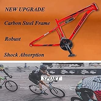 Mountain Bikes Men 26 Inch Adult Fat Tyre Mountain Bike with Full Suspension, High-carbon Steel Large Frame Dual Disc Brake Giant Bicycle,Blue Spoke,27 Speed