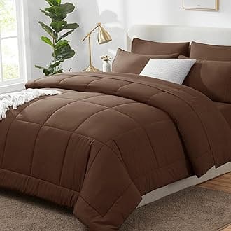 CozyLux King Size Comforter Set Brown, 7 Pieces Bed in a Bag, Brown Comforter King Size, All Season Bedding Sets with Stitch Quilted Comforter, Flat Sheet, Fitted Sheet, Pillowcases