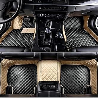 Custom Luxury Car Floor Mats Suitable for All Sedans, Sports Cars,SUV, Business Vehicles, Trucks, Waterproof and Anti Slip Fully Covered Leather Floor Mats (Beige and Black)