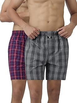 - Men's Checkmate Relaxed Fit Cotton Boxer Shorts with Dual Pocket & No Marks Waistband (Pack of 2)
