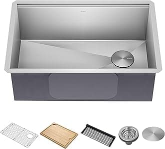 Kore 28 Inch Undermount Workstation 16 Gauge Stainless Steel Single Bowl Stainless Steel Kitchen Sink with Accessories, KWU110-28