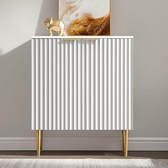 SICOTAS Fluted Sideboard Buffet Cabinet - Modern Credenza Storage Cabinet with 2 Doors & Adjustable Shelf, Space-Saving Console Coffee Bar Table for Living Room, Kitchen, Entryway, Hallway, White