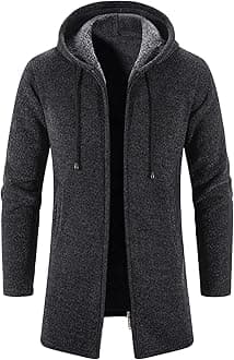 JEShifangjiusu Men'S Shawl Collar Open Front Long Cardigan Loose Drawstring Overcoat Hooded Ribbed Knit Sweater With Pockets