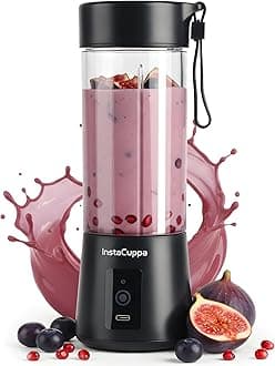 - InstaCuppa Portable Blender for Smoothie and Juices, Milk Shakes, Crushing Ice, USB Rechargeable Blender Machine for Kitchen with 2000 mAh Battery, 150 W Motor, 400 ML, Built-in Jar (Normal Edition)
