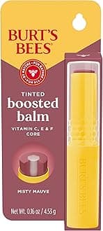 Burts Bees Tinted Boosted Balm, Misty Mauve, Hydrating Tinted Lip Balm with Vitamin C, E, and F Core, 24 Hour Lip Moisturizer with Responsibly Sourced Beeswax, 100% Natural Origin, 1 Count, 0.16oz