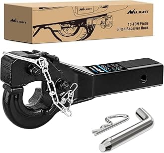 Nilight 10-TON Pintle Hitch for 2-Inch Receiver Hook Military Receiver 20000LBS,Fits 2-1/2 in Lunette Ring, Gloss Black Powder Coat