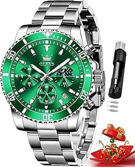 Watches for Men Classic with Date Business Dress Luxury Big Face Green/Black/Blue Waterproof Luminous Mens Wristwatch Analog Two Tone Stainless Steel Male Watch