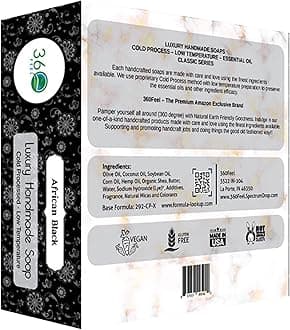 360Feel African Black Soap - Made in the USA - Castile Handmade, All-Natural, Cold-Processed - Infused with African Black Soap and a Soothing Scent - Rich, Creamy Lather (5 oz)