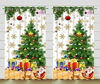 DECOMIZER Christmas Curtains for Living Room 2 Panels Set | 5Ft Small Santa Festive Themed Drapes | 3D Digital Printed Xmas Decoration Window Curtain for Kids Room | 4x5 Feet