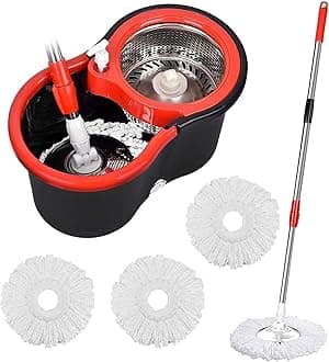 360°Spin Mop and Bucket with Wringer Set & 3 Microfiber Refills, Stainless Steel 61" Extended Handle Spinning Mop Bucket Self Wringing Spinning Mop for Floor Cleaning