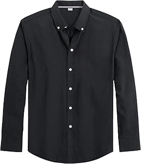 J.VER Boy's Long Sleeve Oxford Dress Shirts Solid Casual Button Down Collar Shirt Kids Formal Black 16 Years-17 Years