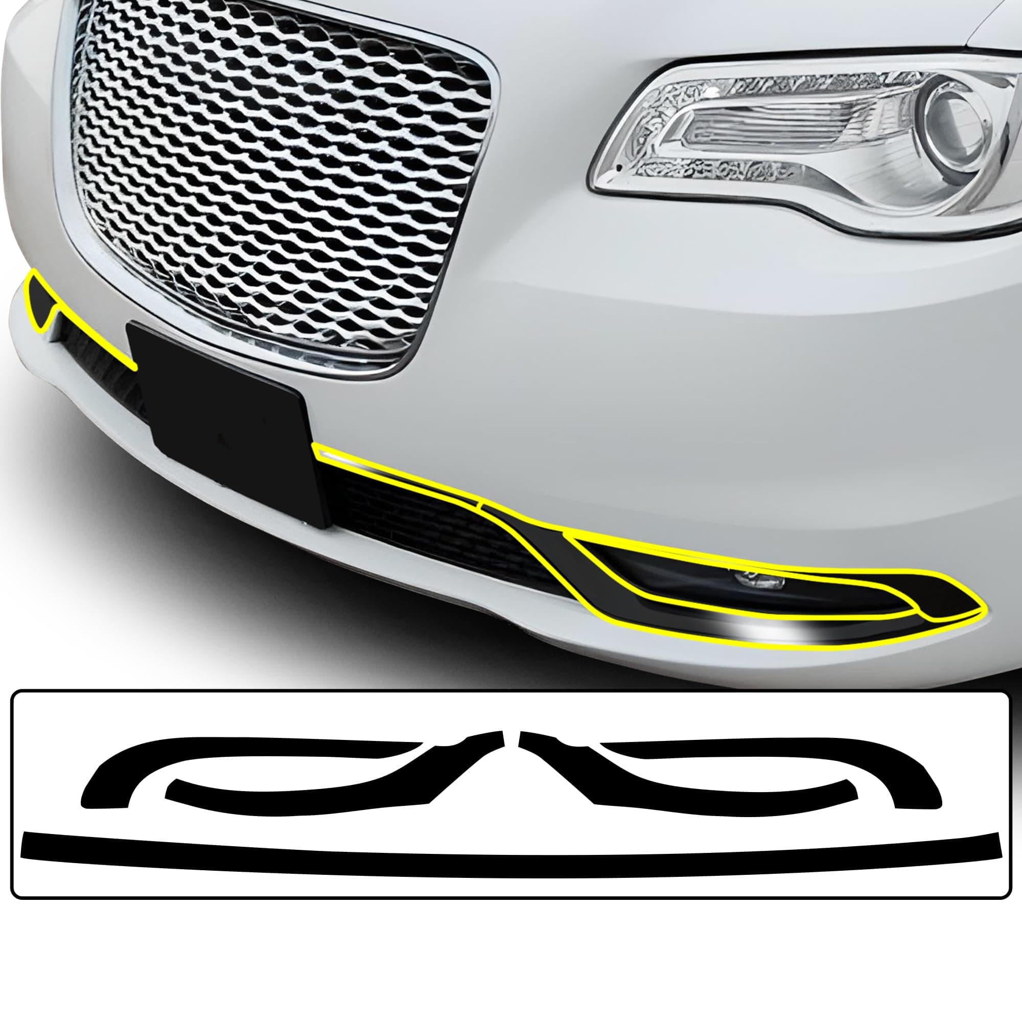 Bogar Tech DesignsLower Front Bezels Chrome Delete Overlay Compatible with Chrysler 300 2015-2023, Gloss Black