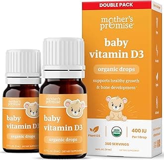 Organic Vitamin D Drops for Babies, Infants & Toddlers | Plant-Based, 400 IU Baby Vitamin D3 Liquid Supplement | Supports Healthy Growth, Bones, Heart & Immune Health for Newborns (2-Pack)