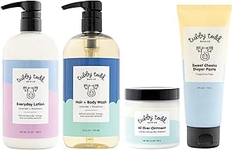 Tubby Todd Baby Bath & Skincare Kit - The Baby Bundle - Baby Shampoo and Body Wash, Everyday Lotion 25 Oz, All Over Ointment 3.5 Oz & Diaper Paste Cream 7.9 Oz Gift Set - Lavender Rosemary