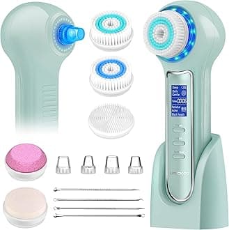 Face Scrubber Exfoliator,Facial Cleansing Brush Waterproof with LCD Screen,Blackhead Remover Vacuum with 5 Brush Heads,Face Spin Brush for Exfoliating, Massaging and Deep Pore Cleansing