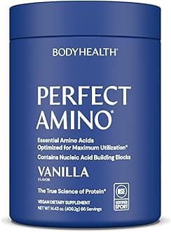 BodyHealth PerfectAmino Powder - BCAA and EAA Powder for Pre and Post Workout - Amino Acid Energy Drink to Support Lean Muscle and Recovery - NSF Certified for Sport - Vanilla - 66 Servings