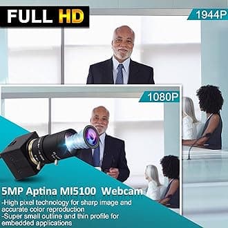 ELP Webcam; 5–50 mm Manual Lens; Variable Focus; HD Camera USB Compatible with Mac OS and Windows, Linux, Android, Computer Web Camera for Video Conferences