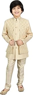 AHHAAAA Kids Ethnic Silk Blend Waistcoat Kurta Pyjama Sherwani Set For Boys