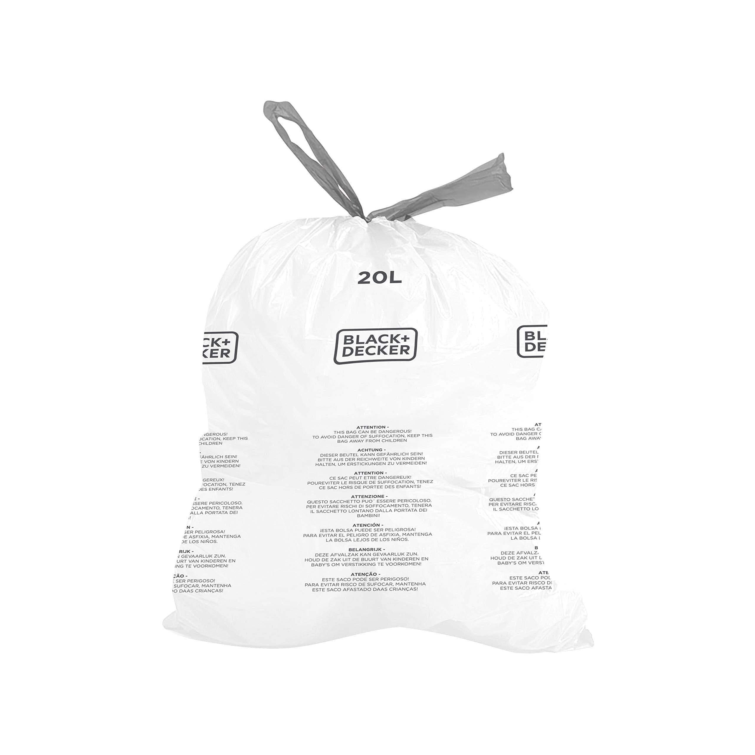 BLACK+DECKER BXBB00020E 20L Drawstring Bin Liners, 20 Pack