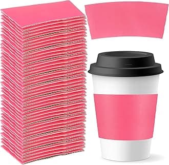 Sabary 50 Pcs Coffee Sleeves Disposable Corrugated Kraft Paper Cup Sleeve Holder Protective Insulated Heat Espresso Coffee Cup Holder Fits 12, 16, 20, 22, 24 oz Hot Cold Drinks Cups(Pink)