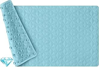 Non Slip Bathtub Mat for Bath Tub Shower - Natural Rubber Mat with 241 Suction Cups - Soft Bathroom Safety Mat - Unique Diamond Pattern - Fatigue Relief - Machine Washable - 16 × 28 Inch