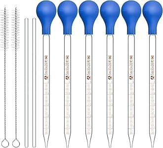 Weewooday Glass Droppers Pipettes Graduated Lab Dropper Glass Liquid Pipette with Big Rubber Hats 20 cm Stir Rod Washing Brush Transfer for Liquid Essential Oil(16 Pieces,Blue,5 ml)