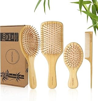 Bamboo Hair Brushes and Comb Set,Natural Bamboo Wide-tooth and tail comb for Women Men and Kids - Paddle Detangling Brush for Wet Dry Curly hair brush for Women