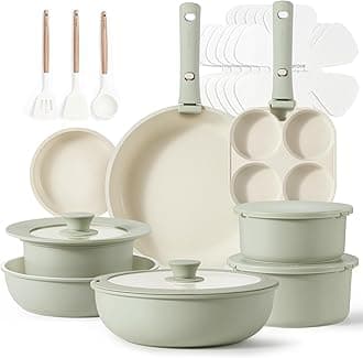 CAROTE 23pcs Pots and Pans Set Non Stick, Cookware Sets, Kitchen Set, Oven/Dishwasher/Fridge Safe, Space Saving Pots Set, Nonstick Set with Versatile Detachable Handle, Induction RV Set, Green