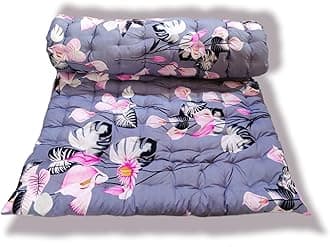 Soft Cotton Quilt | Foldable Light Weight Filled Single Firm Mattress| Gadda (3D Design Printed, 1 Sleeping Capacity, 3 x 6 ft or 72 x 36 Inches) (Grey Floral Cotton Mattress)