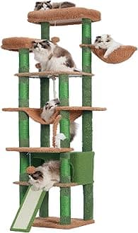 Heybly Tall Cat Tree,78 inch Multi-Level Cactus Cat Tower for Indoor Cats,2 Widened Plush Perches Cat Condo with Scracthing Board and Big Caves HCT033CA