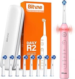 Bitvae R2 Rotating Electric Toothbrush for Adults with 8 Brush Heads, 5 Modes Rechargeable Power Toothbrush with Pressure Sensor, Pink
