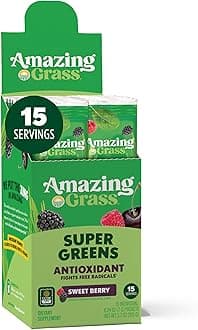 Amazing Grass Greens Blend Antioxidant: Super Greens Powder with Spirulina, Beet Root Powder, Elderberry, Prebiotics & Probiotics, Sweet Berry, 15 Servings (Packaging May Vary)