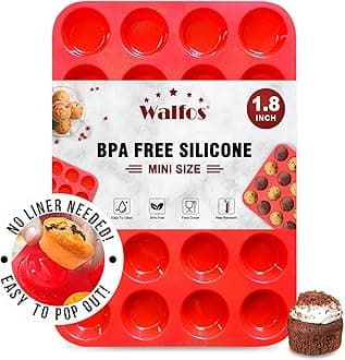 Walfos Mini Silicone Muffin Pan, 24 Cups Mini Cupcake Pan, BPA Free and Dishwasher Safe, Non-stick Silicone Baking Pan, Great for Making Muffin Cakes, Tart, Bread