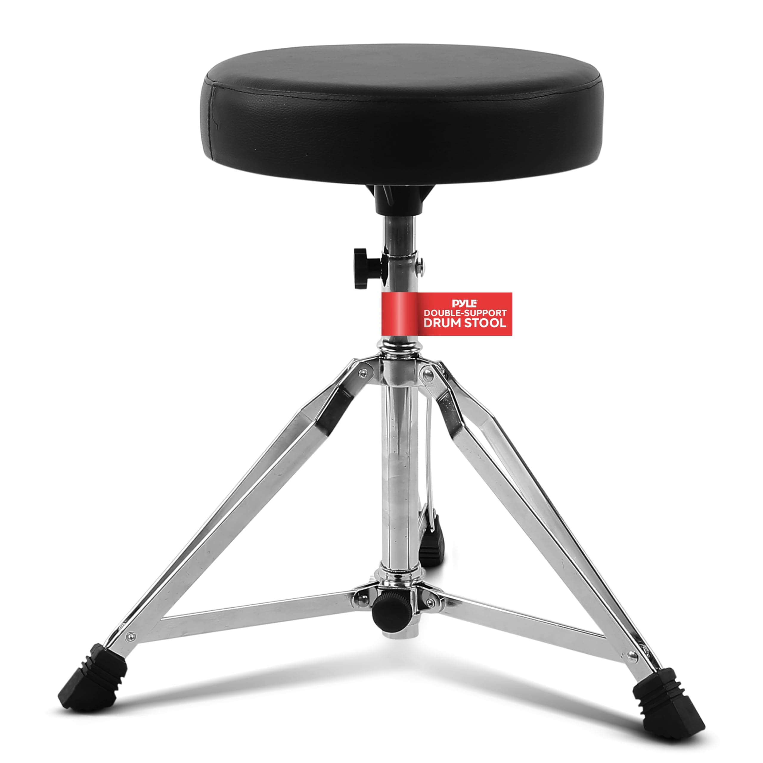 Pyle Adjustable Drum Throne Stool with Double-Braced Tripod Legs, Foam-Cushioned Seat, Non-Slip Feet, Foldable Design, Durable Steel Build, On Stage & in-Studio Use, 21.25"x21.25"x22.80" Inch