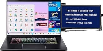 acer Chromebook Plus AI Gaming Laptop 16.0" 120Hz IPS WQXGA Display (Intel Core 5 120U, Intel Graphics, 8GB LPDDR4X, 256GB SSD, Backlit KB, WiFi 6E, Webcam, Chrome OS) w/Duex Max DS Monitor