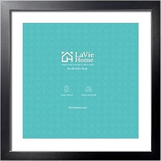 LaVie Home 30 x 30 Picture Frame Black Poster Frame, Display Pictures 24x24 with Mat or 30x30 Without Mat, Frame and Polished Plexiglass, Suitable for Photos, Artworks, Posters