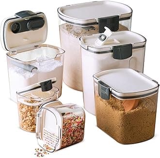 ProKeeper Baker's Airtight Kitchen Storage Canister Container Set for Flour, Sugar & More, Keeps Ingredients Fresh, with Accessories (Multicolor, 6- Piece)