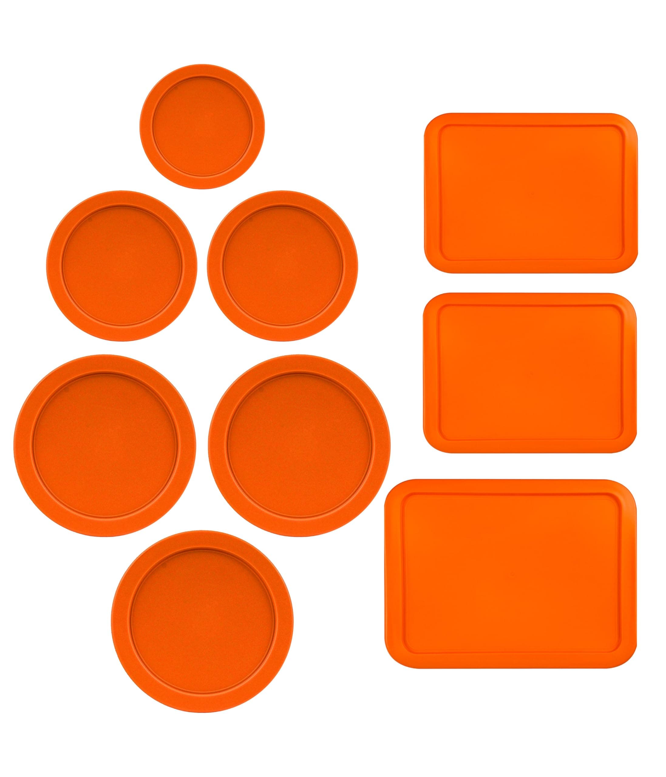 MRX Solutions Replacement Lids for Pyrex Containers (1) 1-Cup (2) 2-Cup (2) 4-Cup (1) 7-Cup (2) 3-Cup (1) 6-Cup Round Rectangle (Orange)
