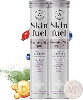 Wellbeing Nutrition Skin Fuel | Collagen Builder, L-Glutathione, Hyaluronic Acid, Matcha Green Tea, Aloe Vera, Grape Seed, Vit E | Skin Radiance, Elasticity, Glow for Men & Women -30 Effervescent Tabs