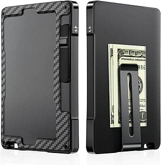 Minimalist Wallet for Men, Slim Aluminum Metal Money Clip Card Holder, Pop-Up Card Case, RFID Blocking Mens Wallet with ID Window, Front Pocket Wallet for Men(Carbon Fibre)