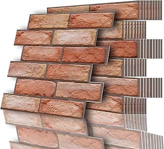 3D Faux Brick Wall Panels Self Adhesive, 10PCS PVC Waterproof Peel and Stick Wall Tiles, 11.8"x11.8" Decorative 3D Brick Wallpaper for Living Room Bedroom Kitchen Office Home Wall Decor (Red Brick)