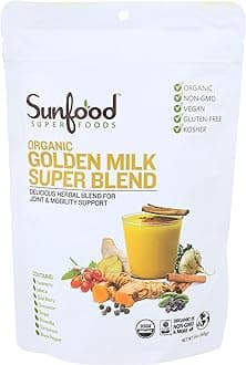 Sunfoods Golden Milk Super Blend - Superfood Golden Milk, Turmeric Powder, Superfood with Turmeric and Ginger, Black Pepper, Cinnamon & Cardamom, Turmeric Latte Powder, Vegan, USDA Organic - 6 oz